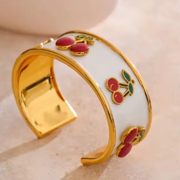 Cherry cuff 18K gold plated Gold Stainless steel bracelet - Picture 1 of 15